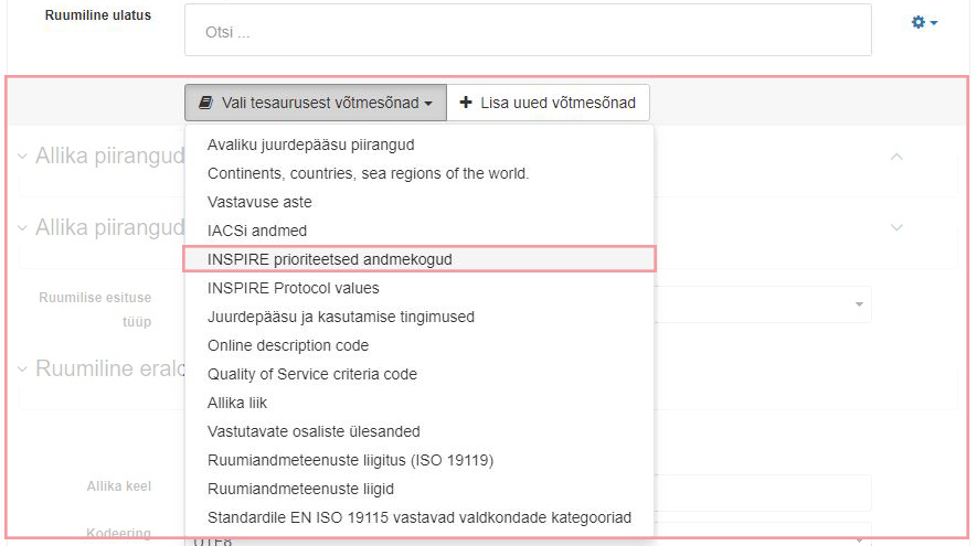Prioriteetsete andmekogude tesauruse lisamine metaandmetesse