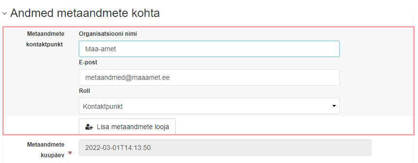 Metaandmete kontakti määramine