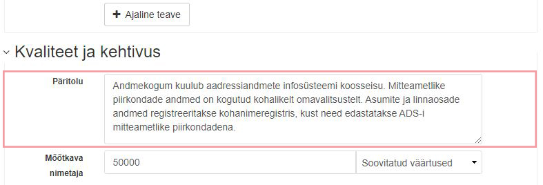Päritolu teabe lisamine